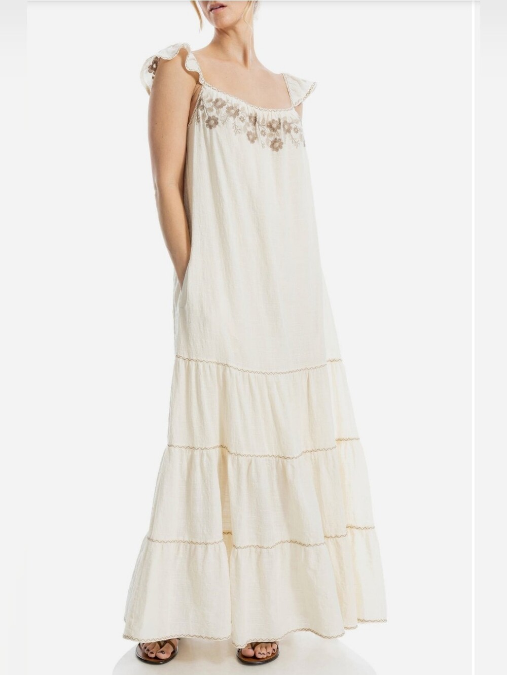 NWT - Max Studio Exquisitely Embroidered Tiered Cotton Blend Maxi Dress -Size XL - Picture 4 of 16